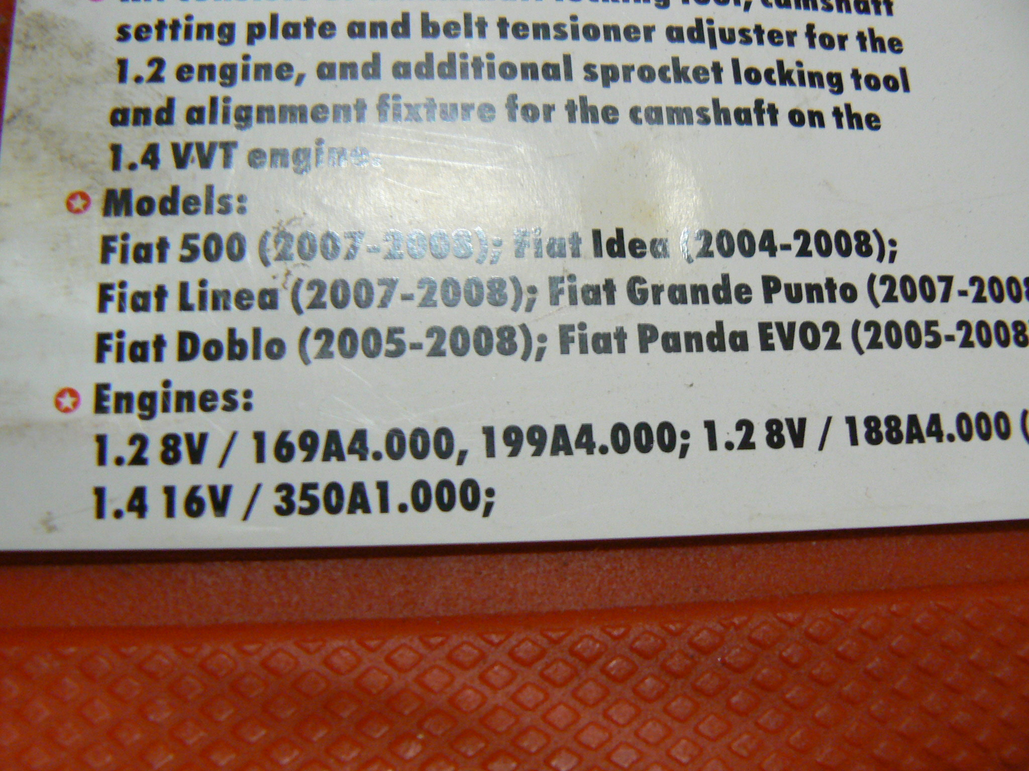 Fiat 500 Panda Punto 1.1 1.2 1.4 Setting Engine Distribution Camshaft Tool